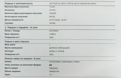 Na prodaju plac 16.51 ari Rajac-Cacak